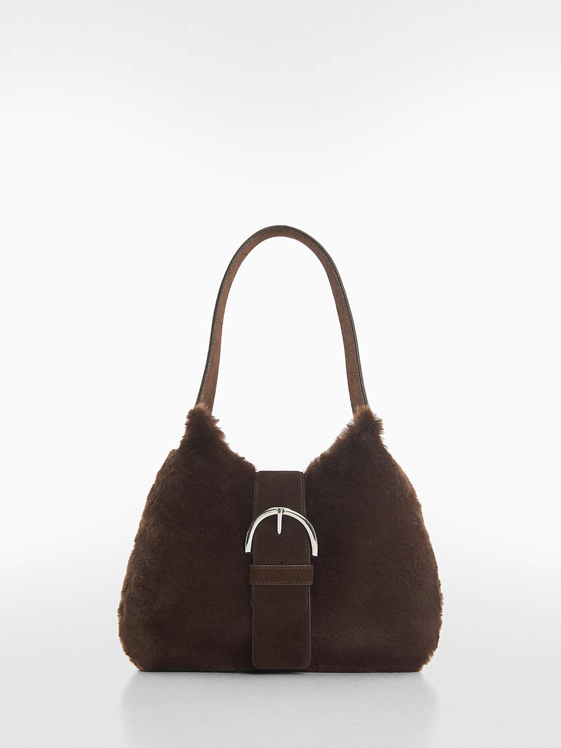 Buy Mango Copito Faux Fur Buckle Bag, Dark Brown Online at johnlewis.com