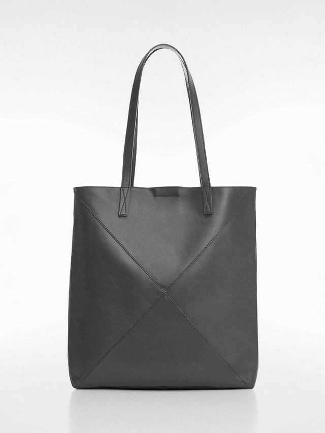 Mango Carbo Cross Stitch Leather Bag, Black