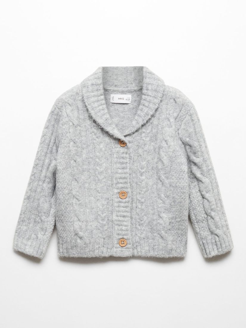 Mango Kids' Patrick Cable Knit Cardigan, Medium Grey at John Lewis