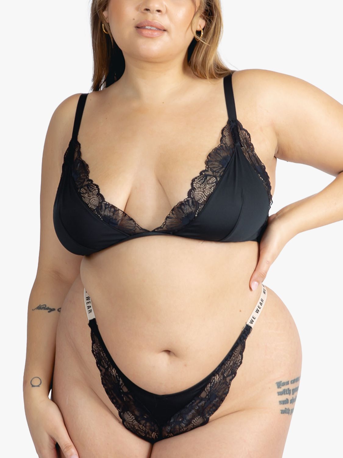 We Are We Wear Recycled Lacy Microfibre Triangle Bra, Black, £26.00