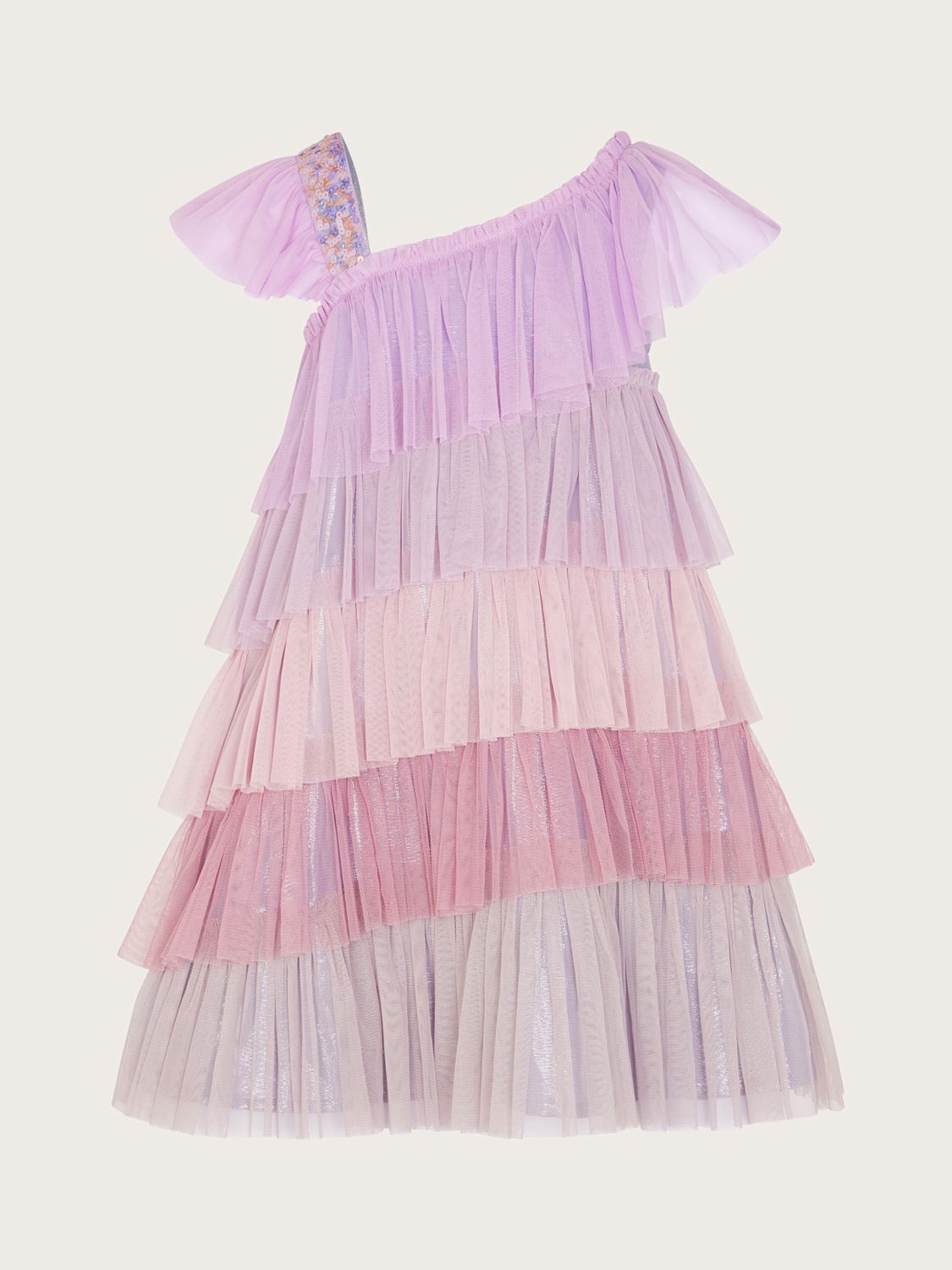 Monsoon Kids' One Shoulder Colour Block Party Dress, Lilac/Multi at ...