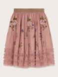 Monsoon Kids' Floral Embroidered Midi Skirt, Pink