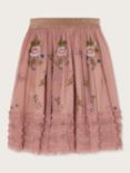 Monsoon Kids' Floral Embroidered Midi Skirt, Pink