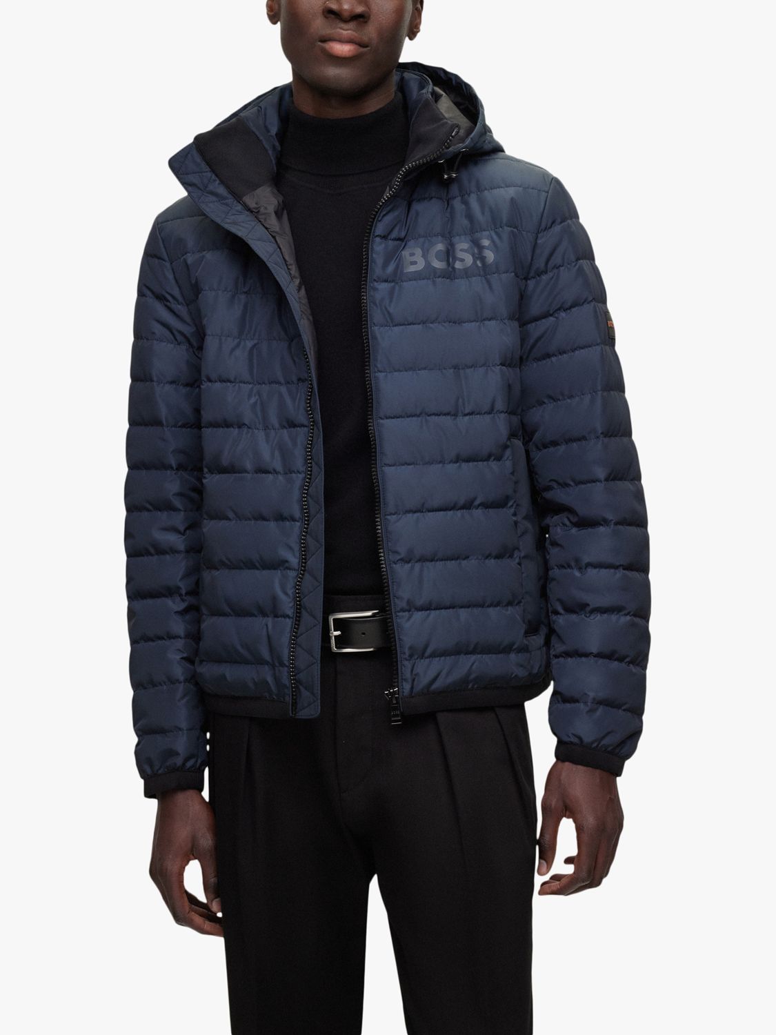 BOSS Dawood Hooded Quilted Jacket, Dark Blue