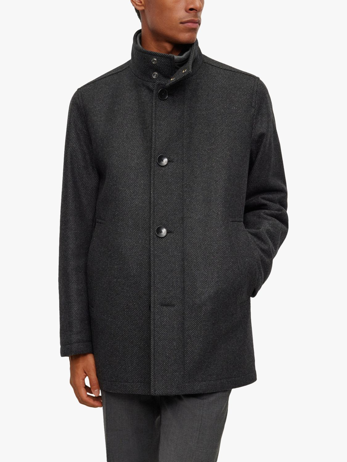 BOSS Coxtan Wool Blend Funnel Neck Jacket, Dark Grey, 46R
