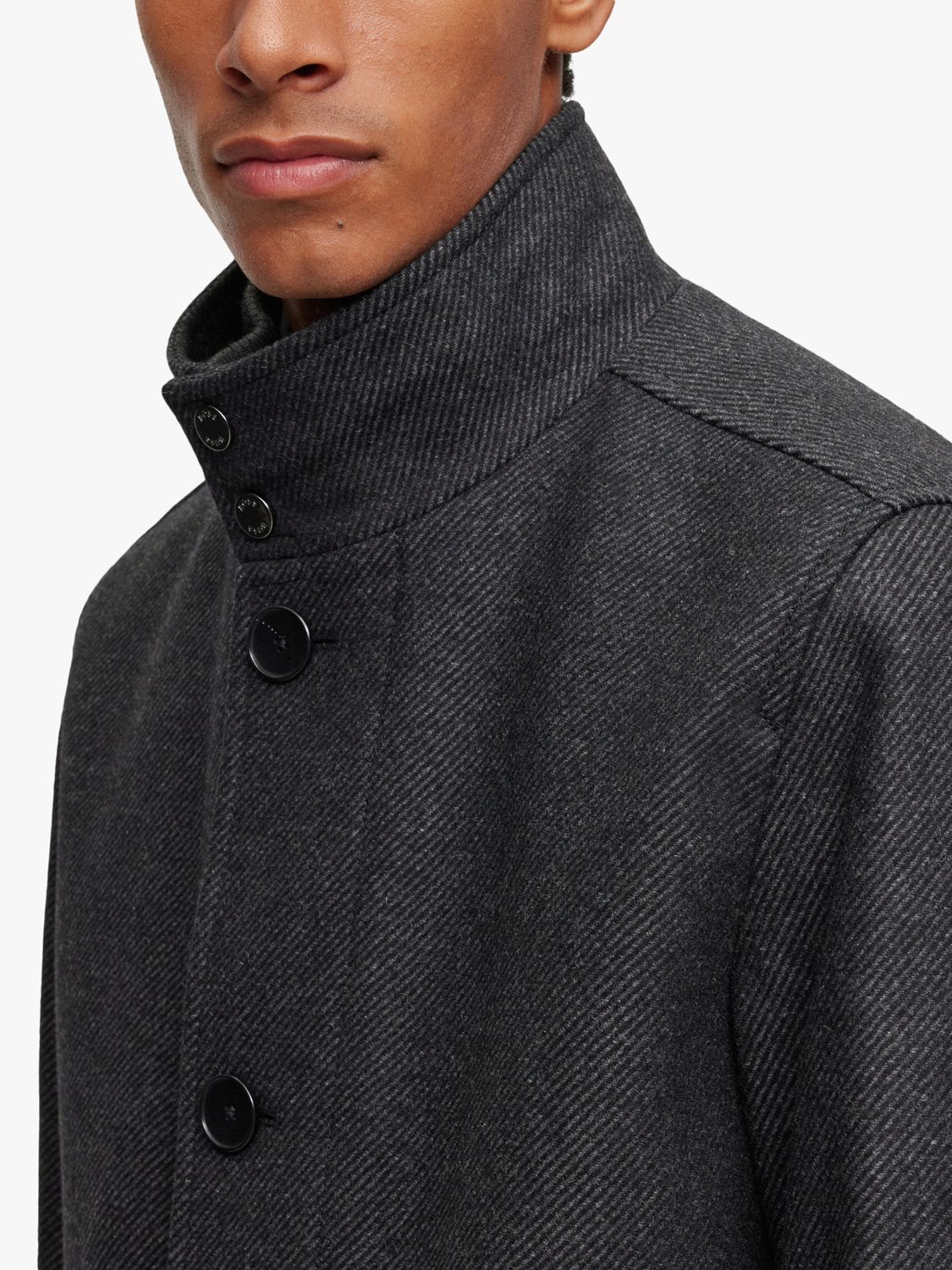 BOSS Coxtan Wool Blend Funnel Neck Jacket, Dark Grey, 46R