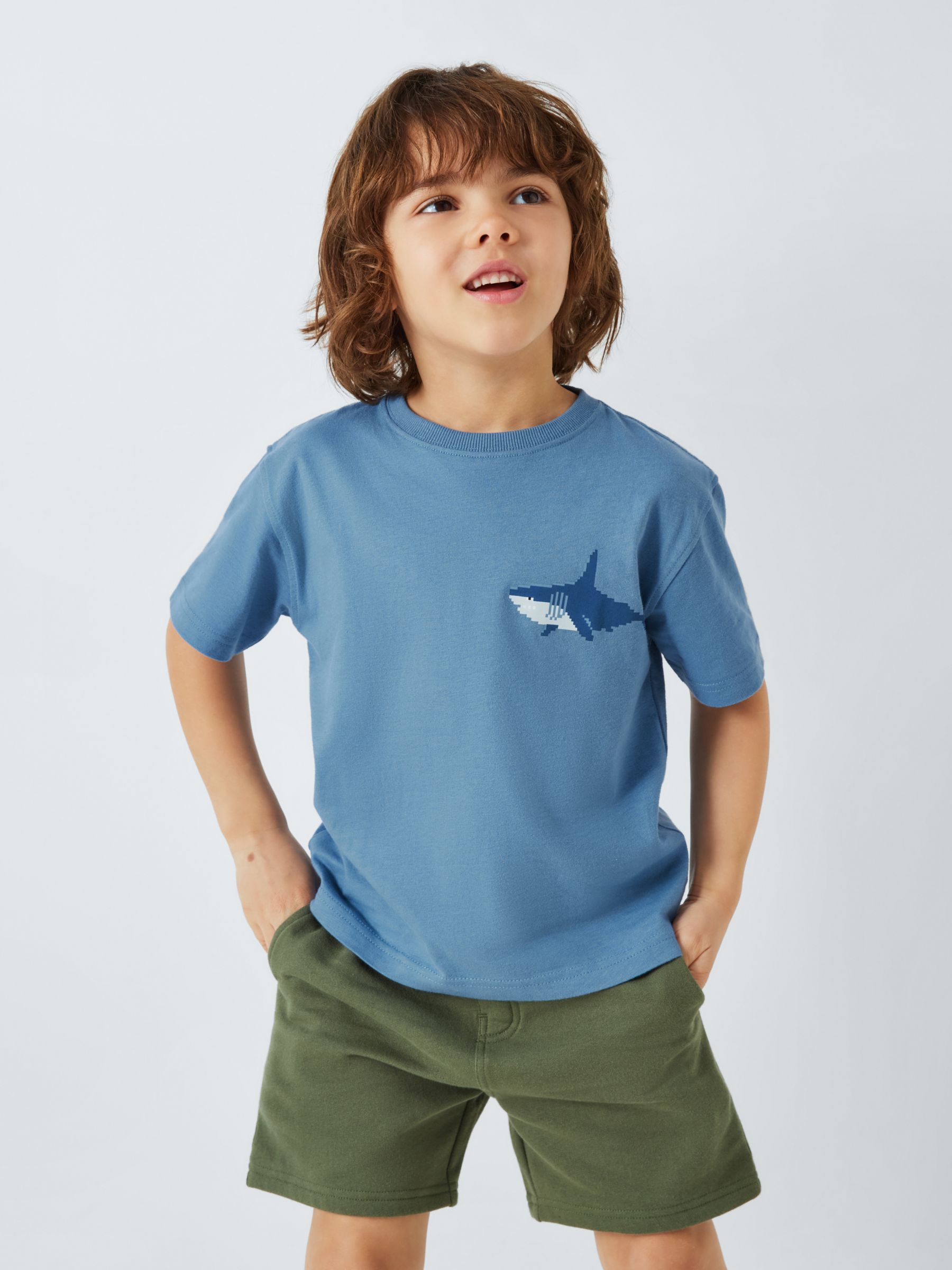 John Lewis Kids' Graphic Shark T-Shirt, Blue, 10 years