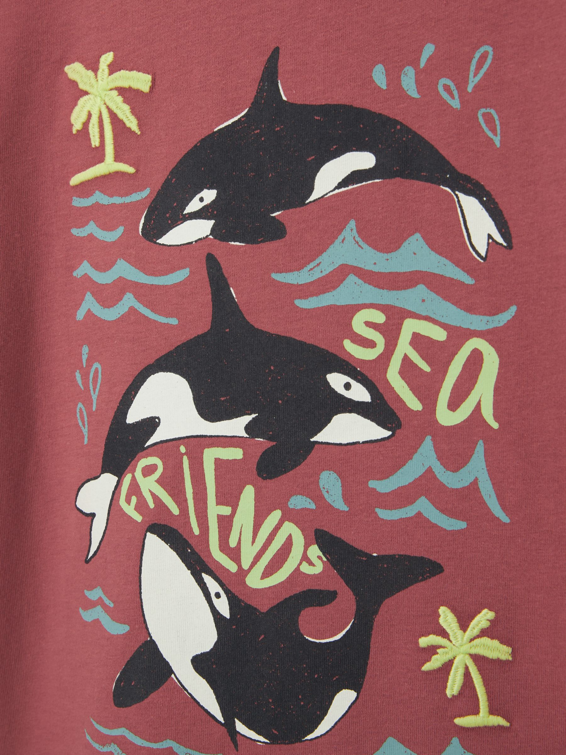 John Lewis Kids' Orca Sea Friends Graphic Print T-Shirt, Red, 9 years