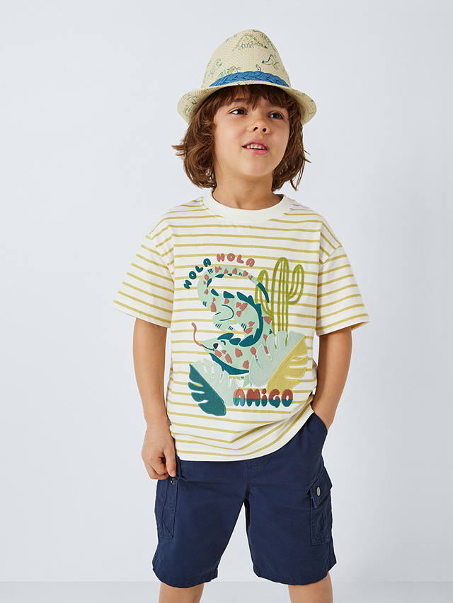 John Lewis Kids' Stripe Iguana Graphic T-Shirt, Yellow