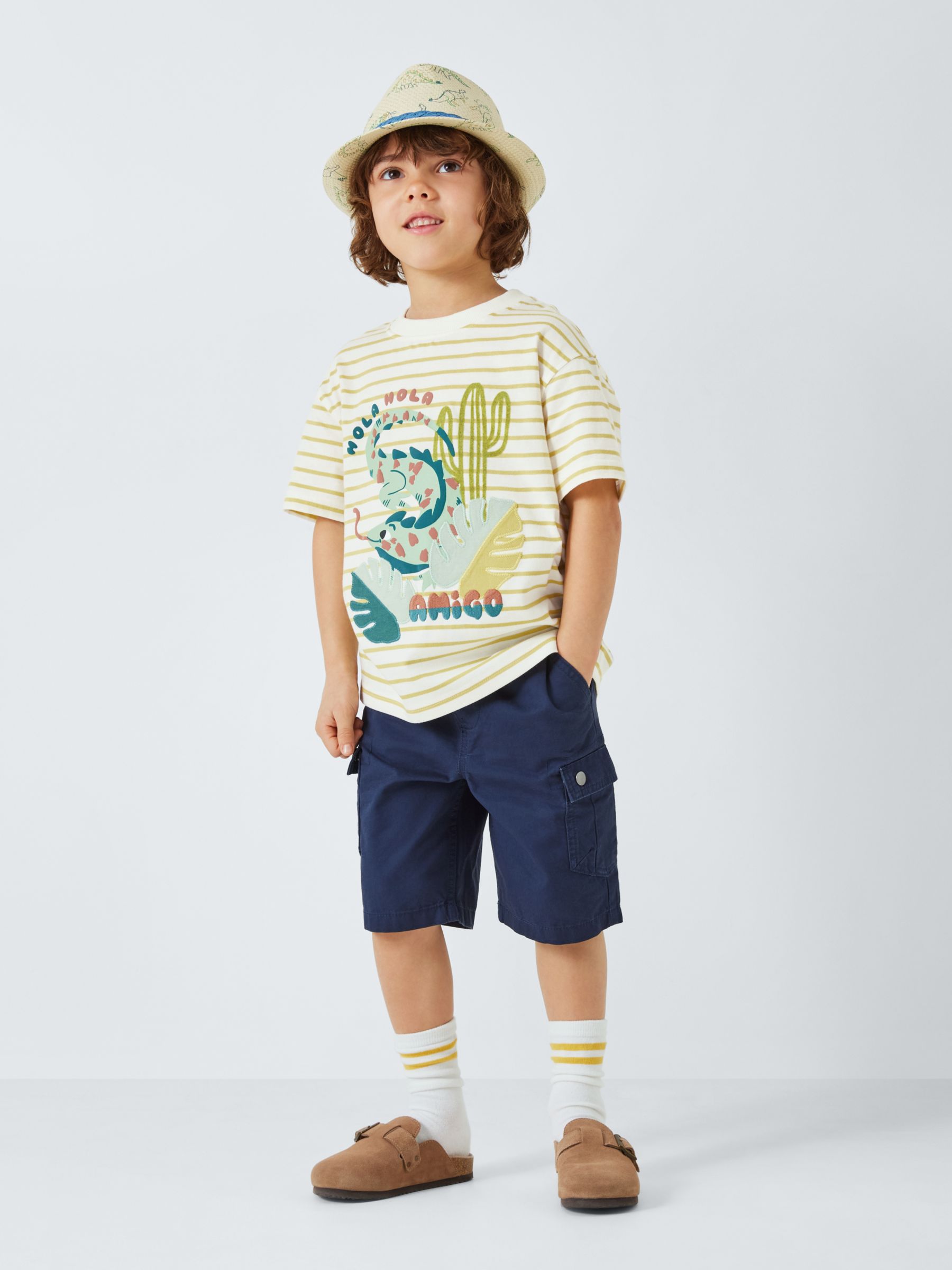John Lewis Kids' Stripe Iguana Graphic T-Shirt, Yellow, 3 years