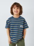 John Lewis Kids' Embroidered Graphic Life Is An Adventure Stripe T-Shirt, Blue, Blue
