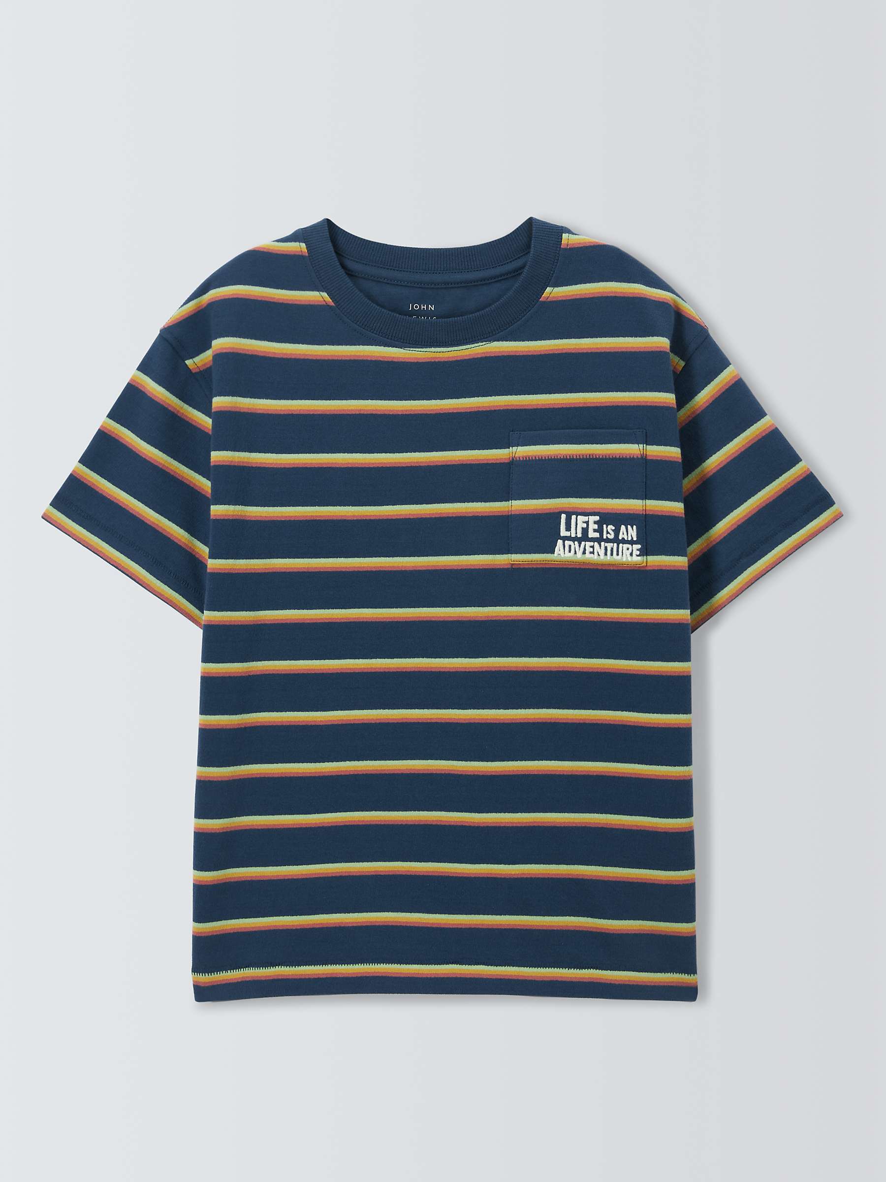 Buy John Lewis Kids' Embroidered Graphic Life Is An Adventure Stripe T-Shirt, Blue Online at johnlewis.com