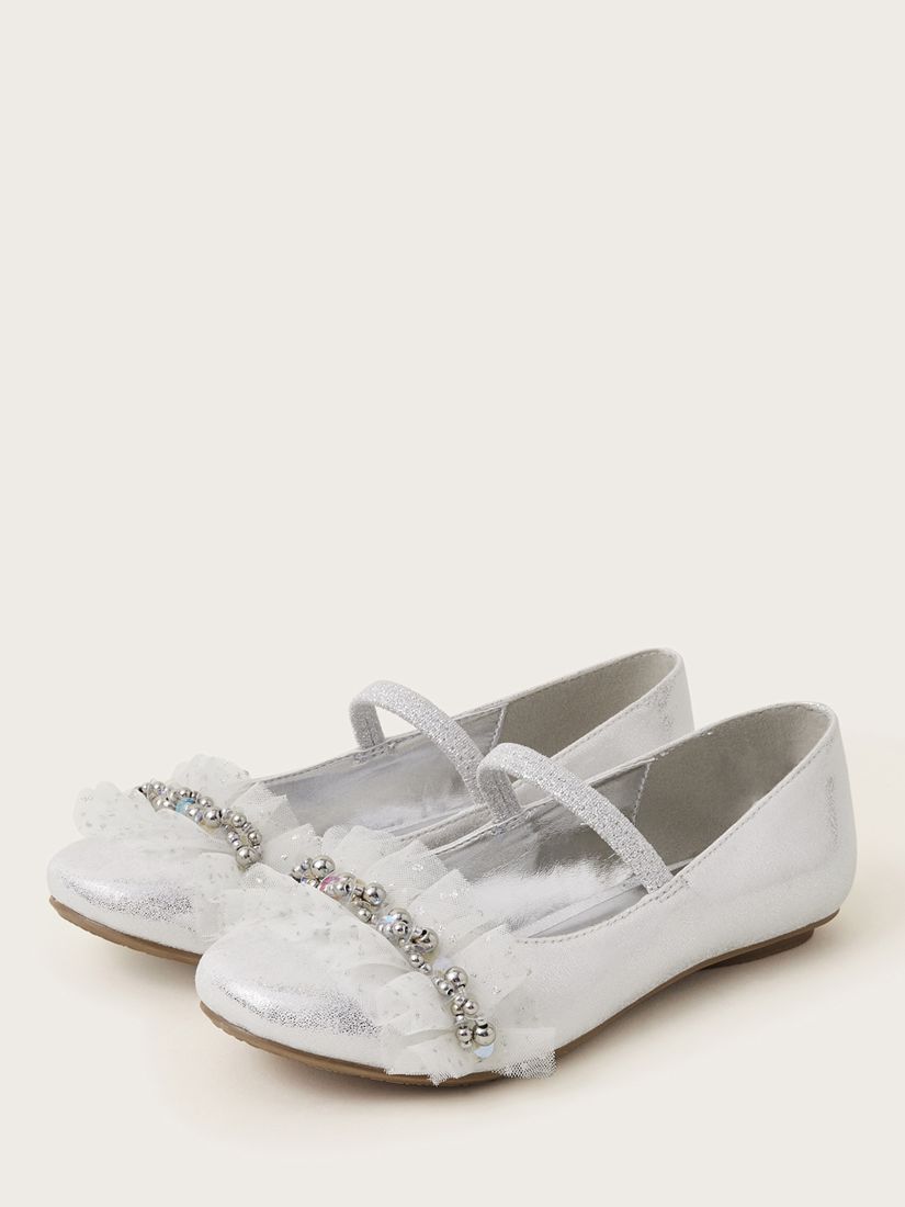 Monsoon Kids' Cluster Beaded Strap Ballerina Shoes, Silver, A4