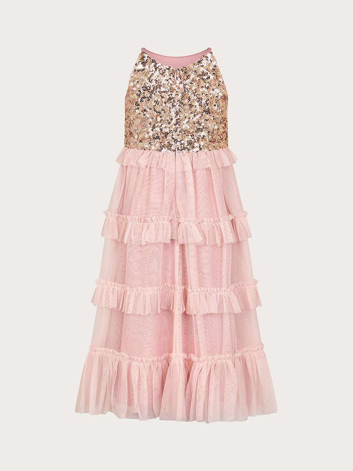 Buy Monsoon Kids' Truth Sequin Ruffle Maxi Dress, Dusky Pink Online at johnlewis.com