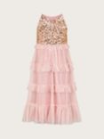 Monsoon Kids' Truth Sequin Ruffle Maxi Dress, Dusky Pink
