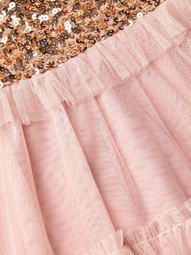 Monsoon Kids' Truth Sequin Ruffle Maxi Dress, Dusky Pink