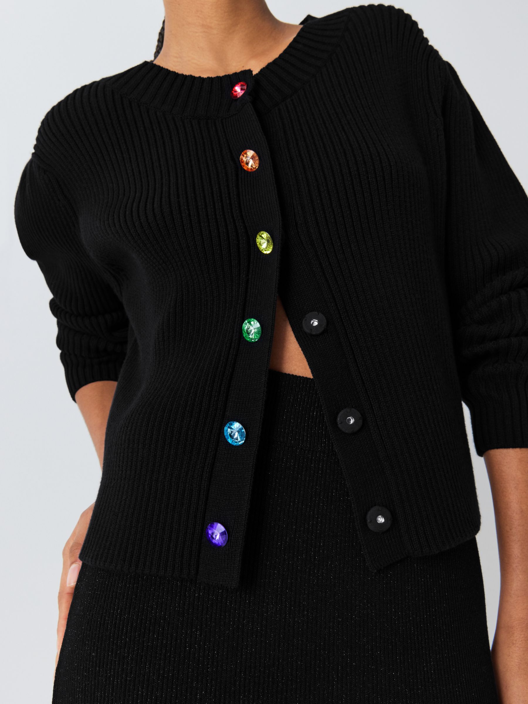 Olivia Rubin Dee Rainbow Button Cardigan, Black, XS