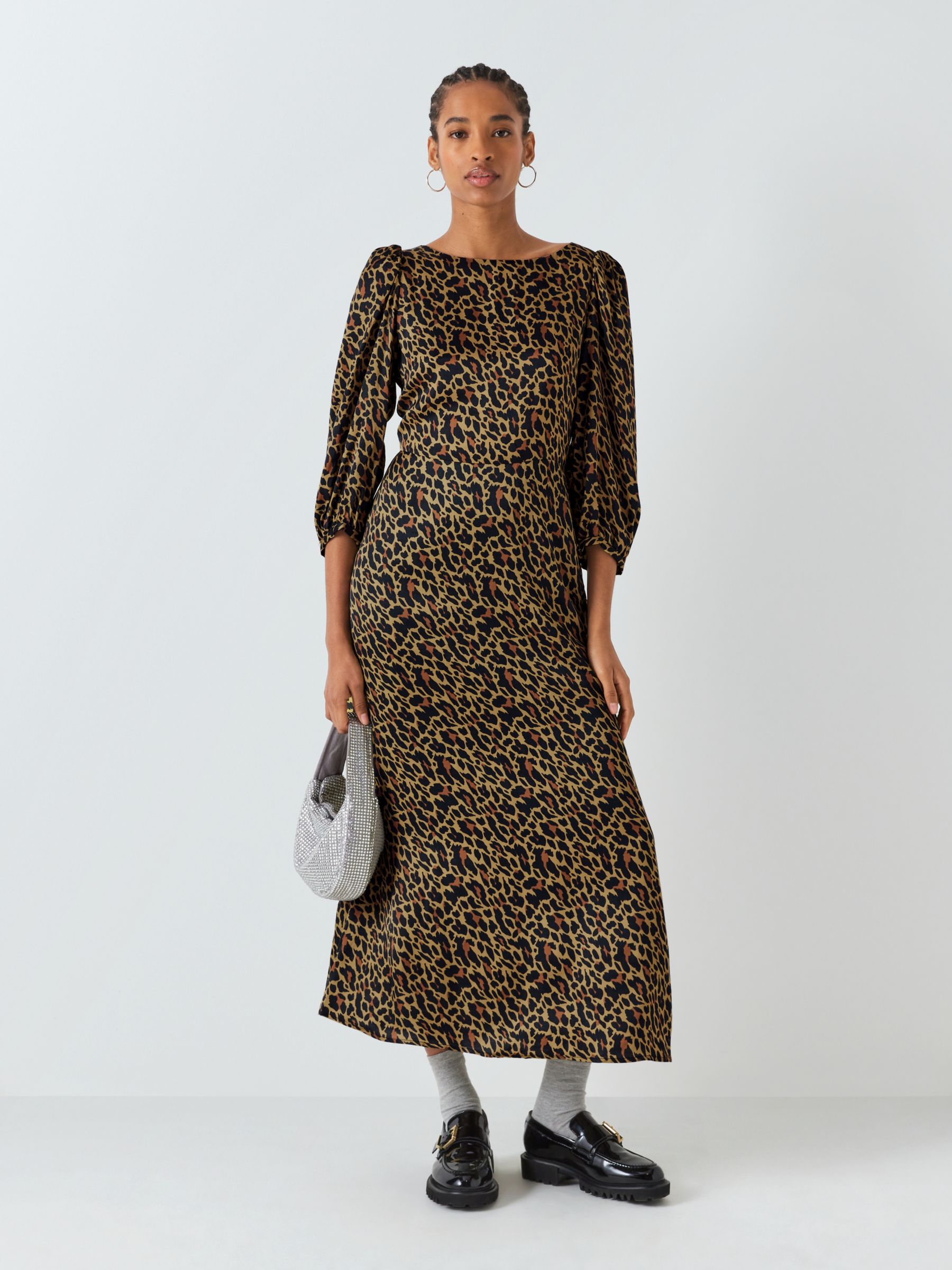 Olivia Rubin Lara Animal Print Midi Dress, Brown, 6