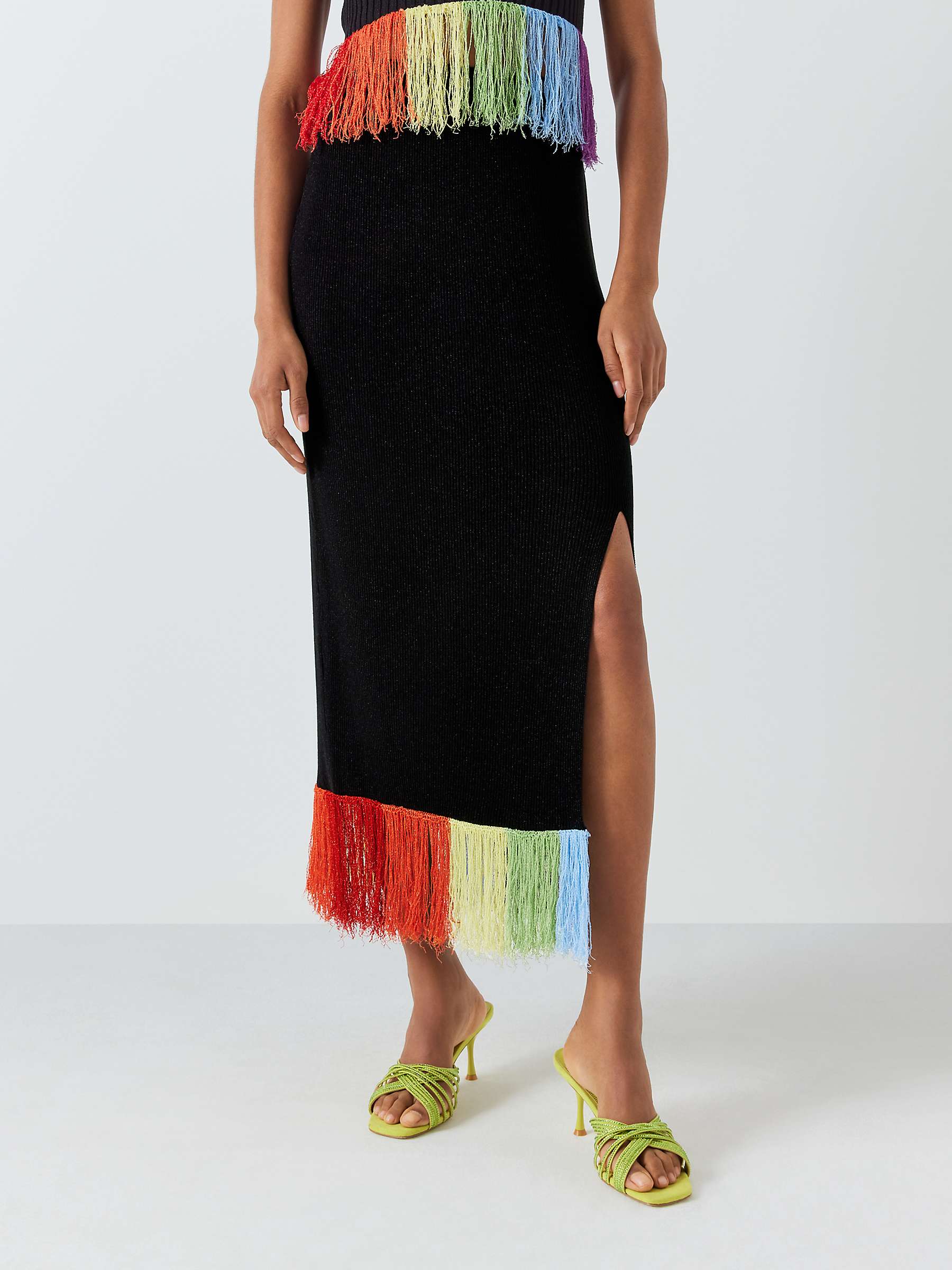 Buy Olivia Rubin Faye Rainbow Fringe Skirt, Black Online at johnlewis.com