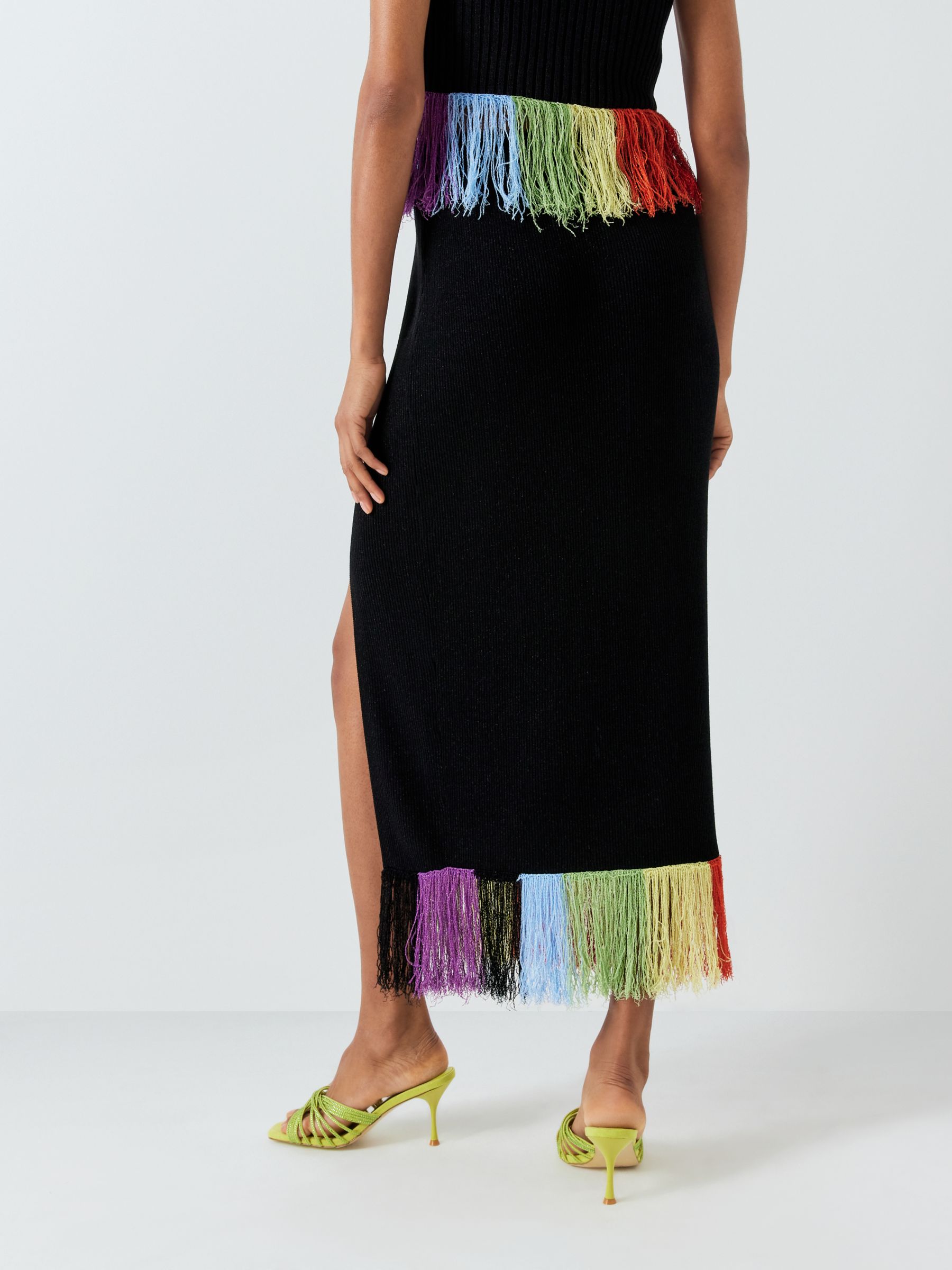Olivia Rubin Faye Rainbow Fringe Skirt, Black, M