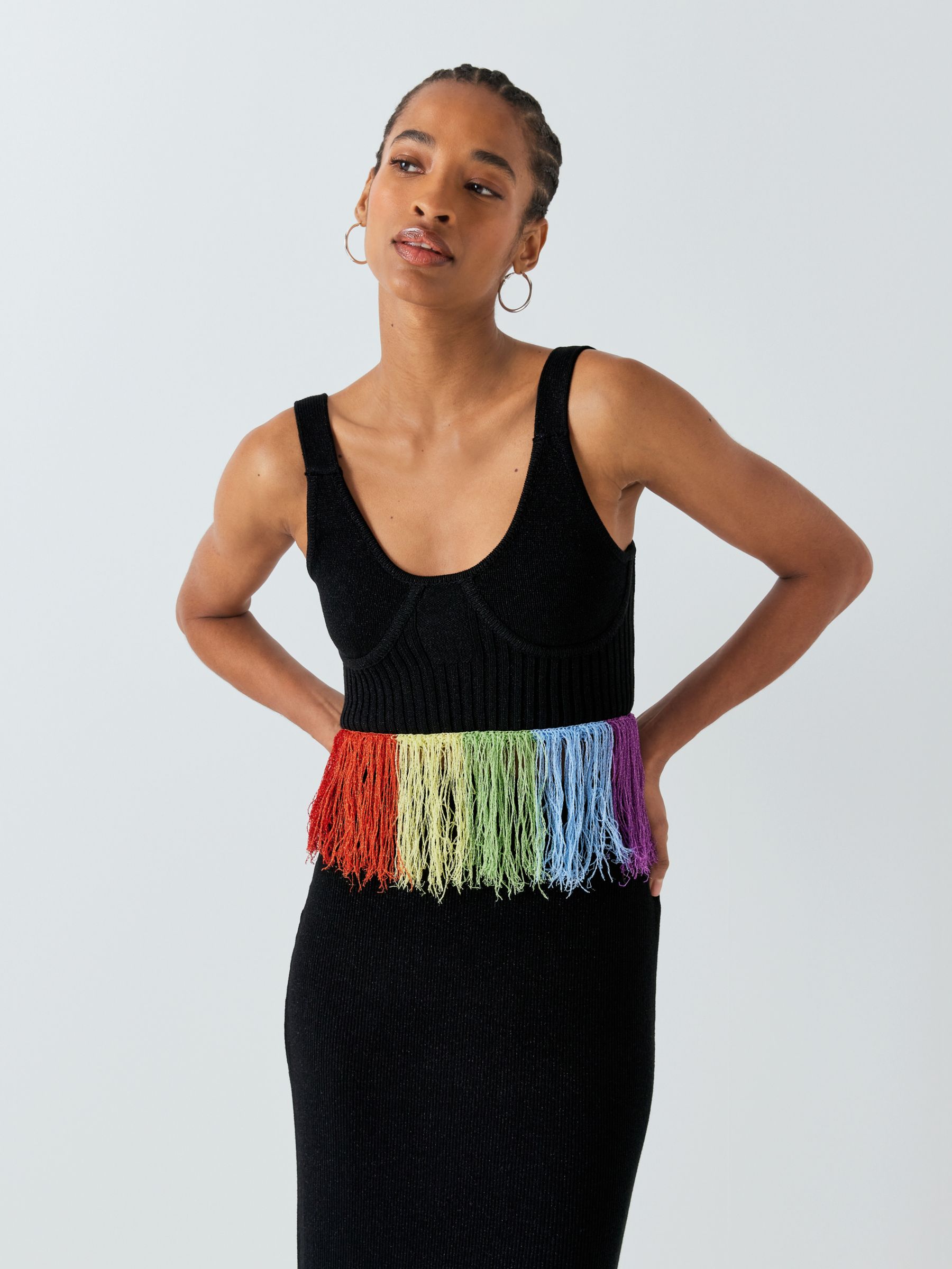 Olivia Rubin Marni Rainbow Fringed Top, Black, M