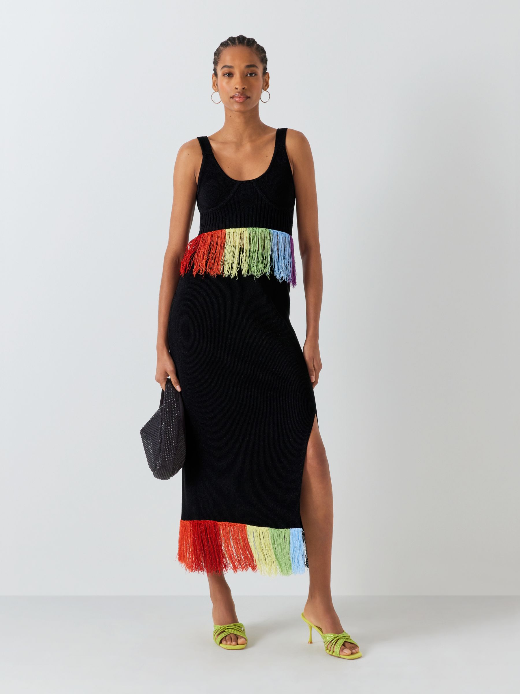 Olivia Rubin Marni Rainbow Fringed Top, Black, M