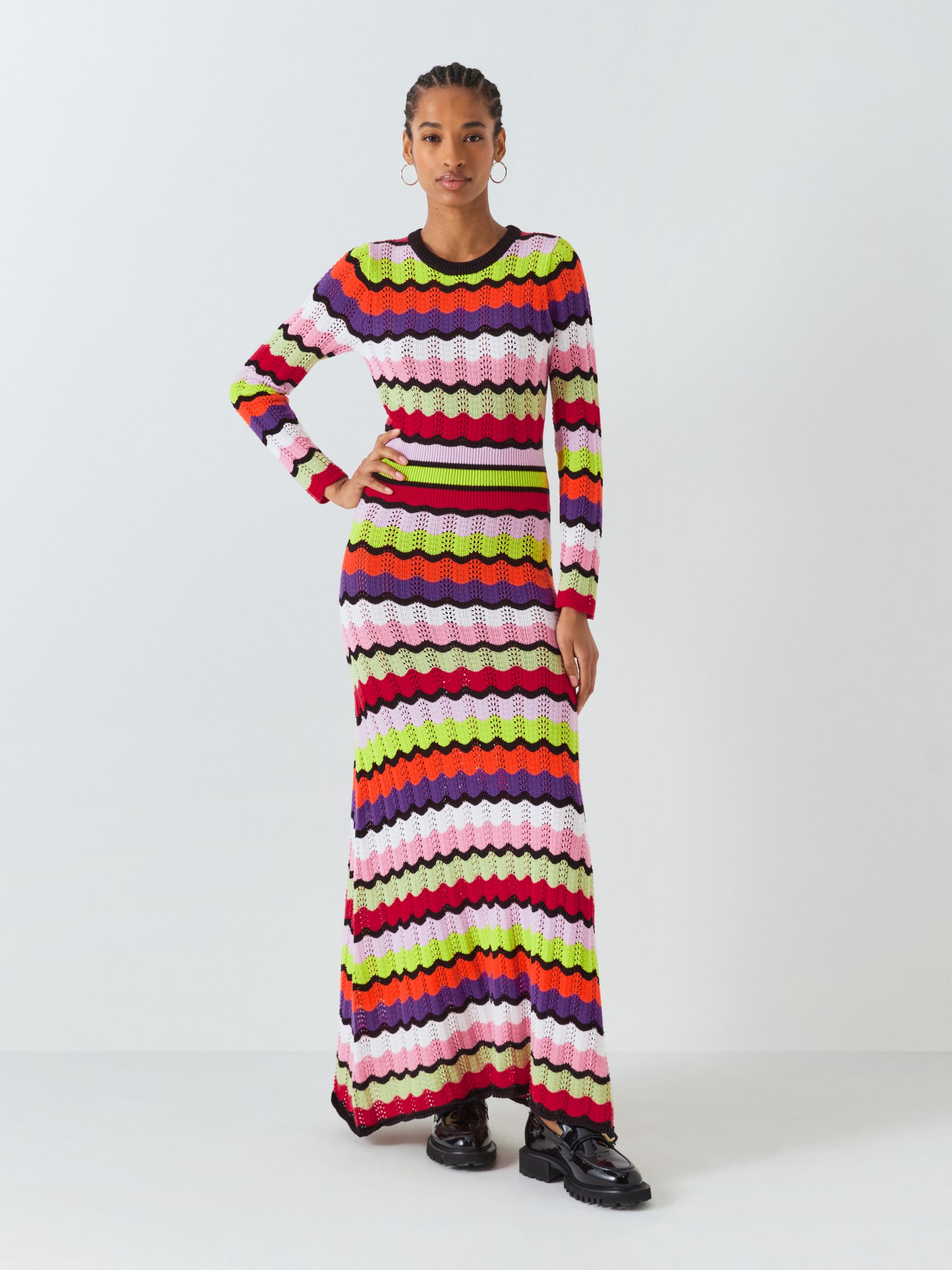 Yumi Multicolour Rainbow Stripe Sequin Midi Dress