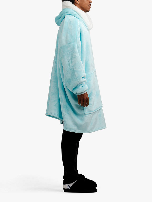 Ony Unisex Faux Fur Collar Sherpa Lined Fleece Hoodie Blanket, Blue/White