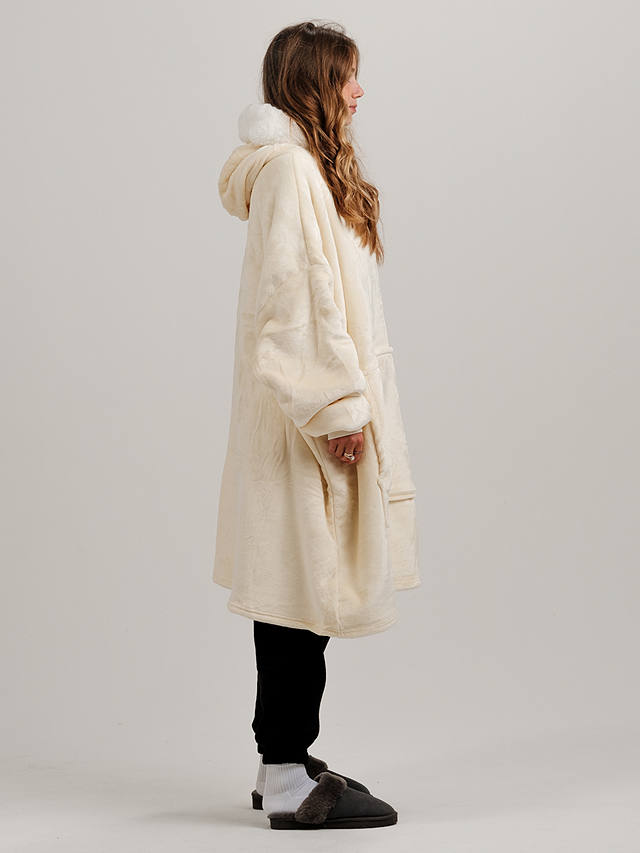 Ony Unisex Faux Fur Collar Sherpa Lined Fleece Hoodie Blanket, Cream/White