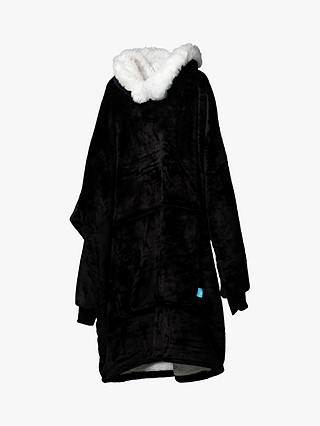 Ony Unisex Faux Fur Collar Sherpa Lined Fleece Hoodie Blanket, Black/White