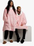 Ony Unisex Faux Fur Collar Sherpa Lined Fleece Hoodie Blanket, Pink/White