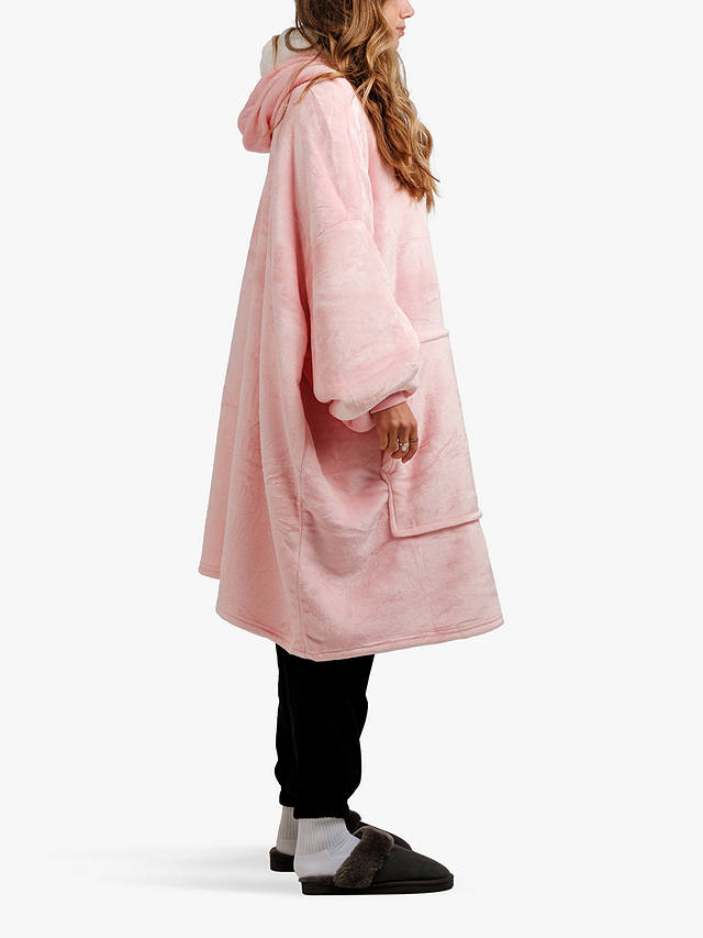 Ony Unisex Faux Fur Collar Sherpa Lined Fleece Hoodie Blanket, Pink/White