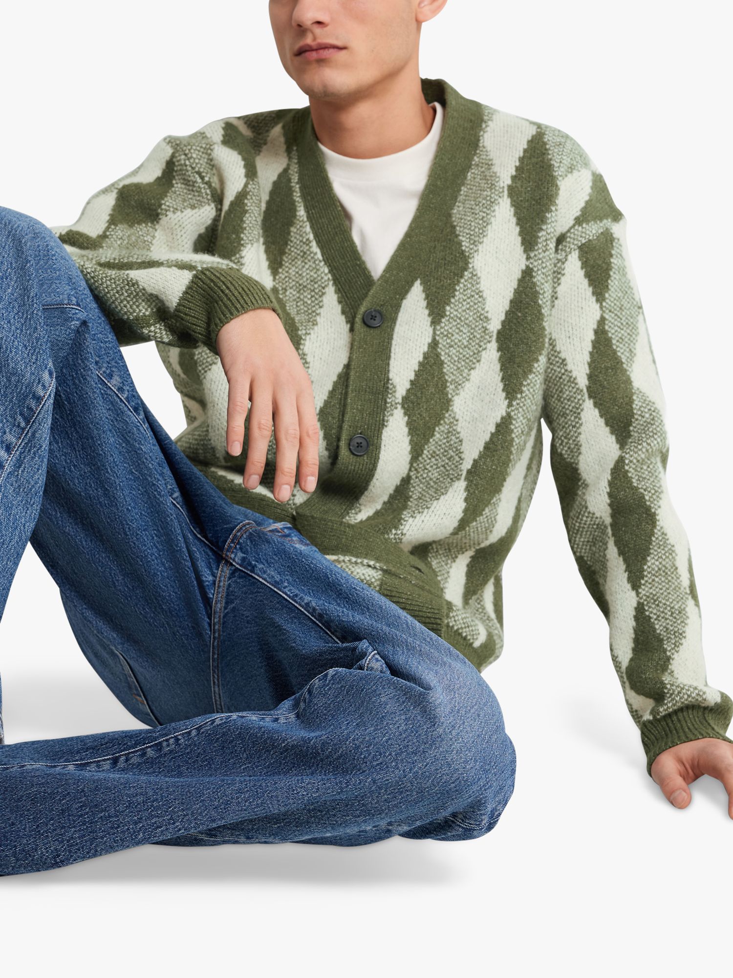 Buy SELECTED HOMME Knitted Long Sleeve Cardigan, Green/Multi Online at johnlewis.com