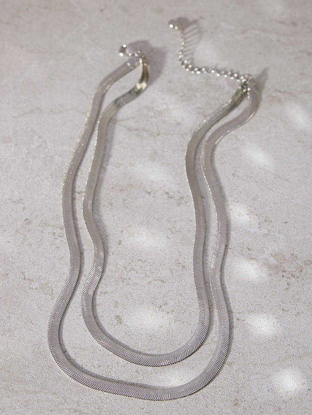 Mint Velvet Silver Tone Snake Layered Necklace, Silver