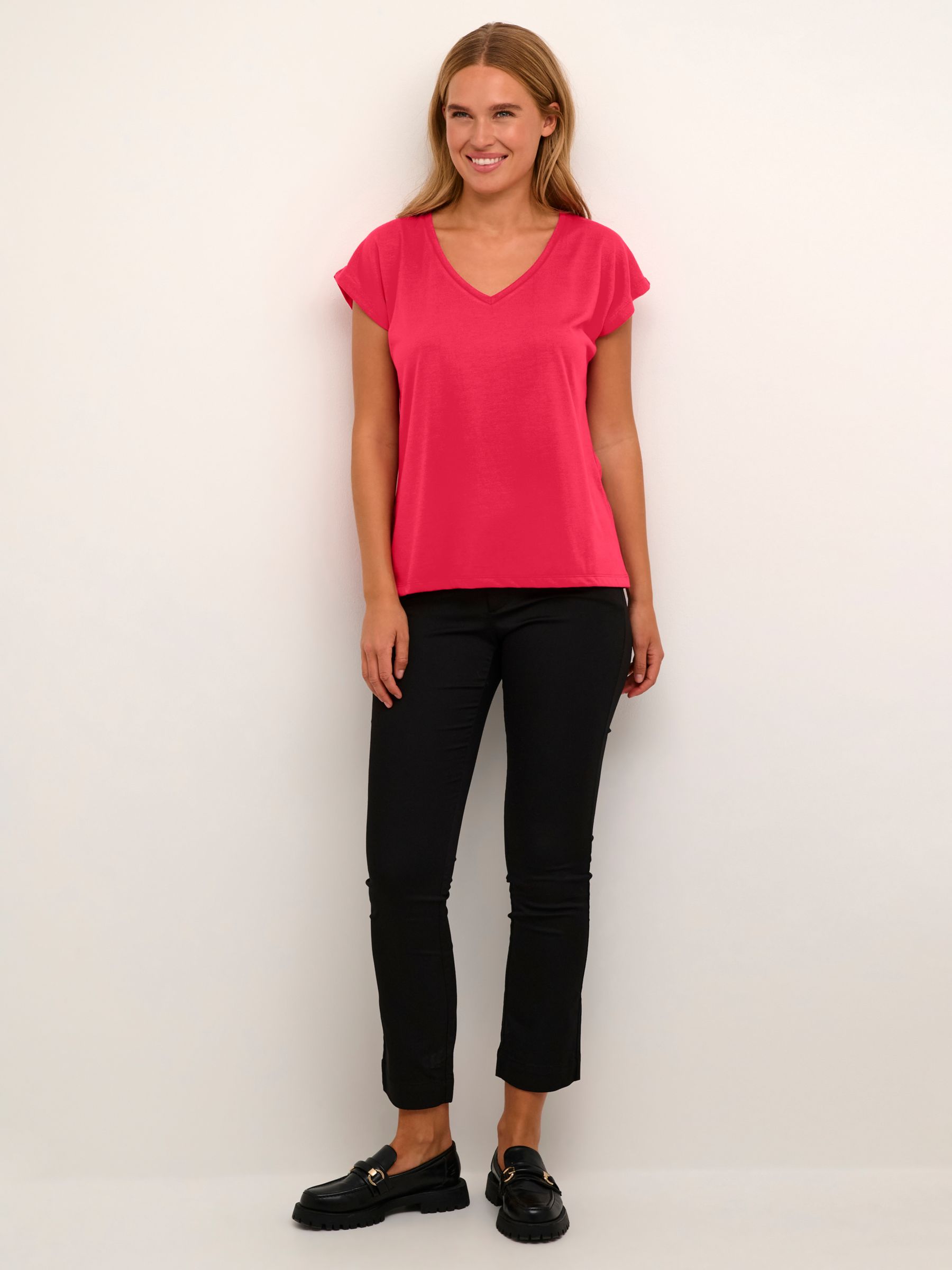 KAFFE Lise V-Neck T-Shirt, Virtual Pink, XS