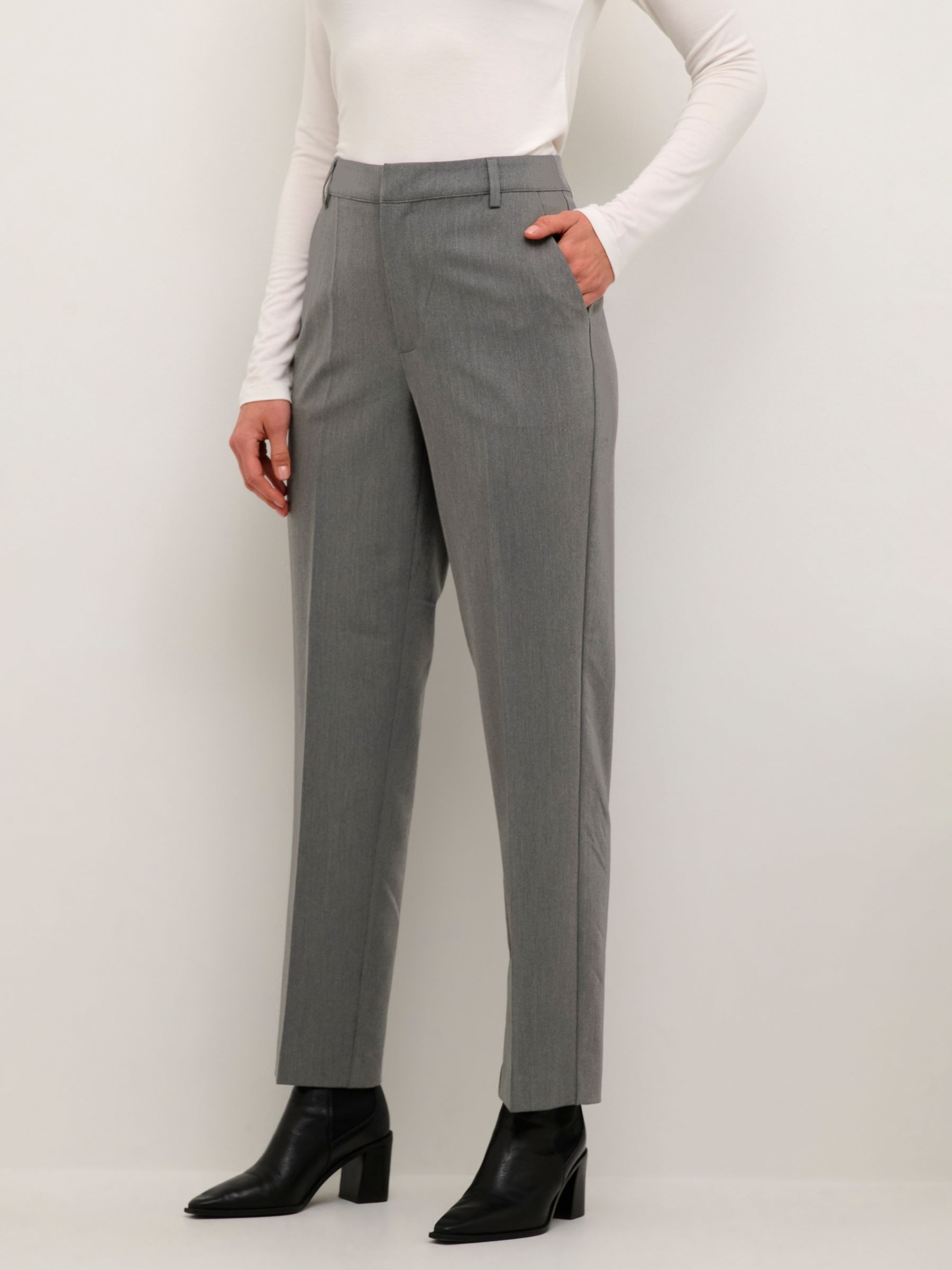 KAFFE Sakura Zip Trousers, Dark Grey Melange at John Lewis & Partners