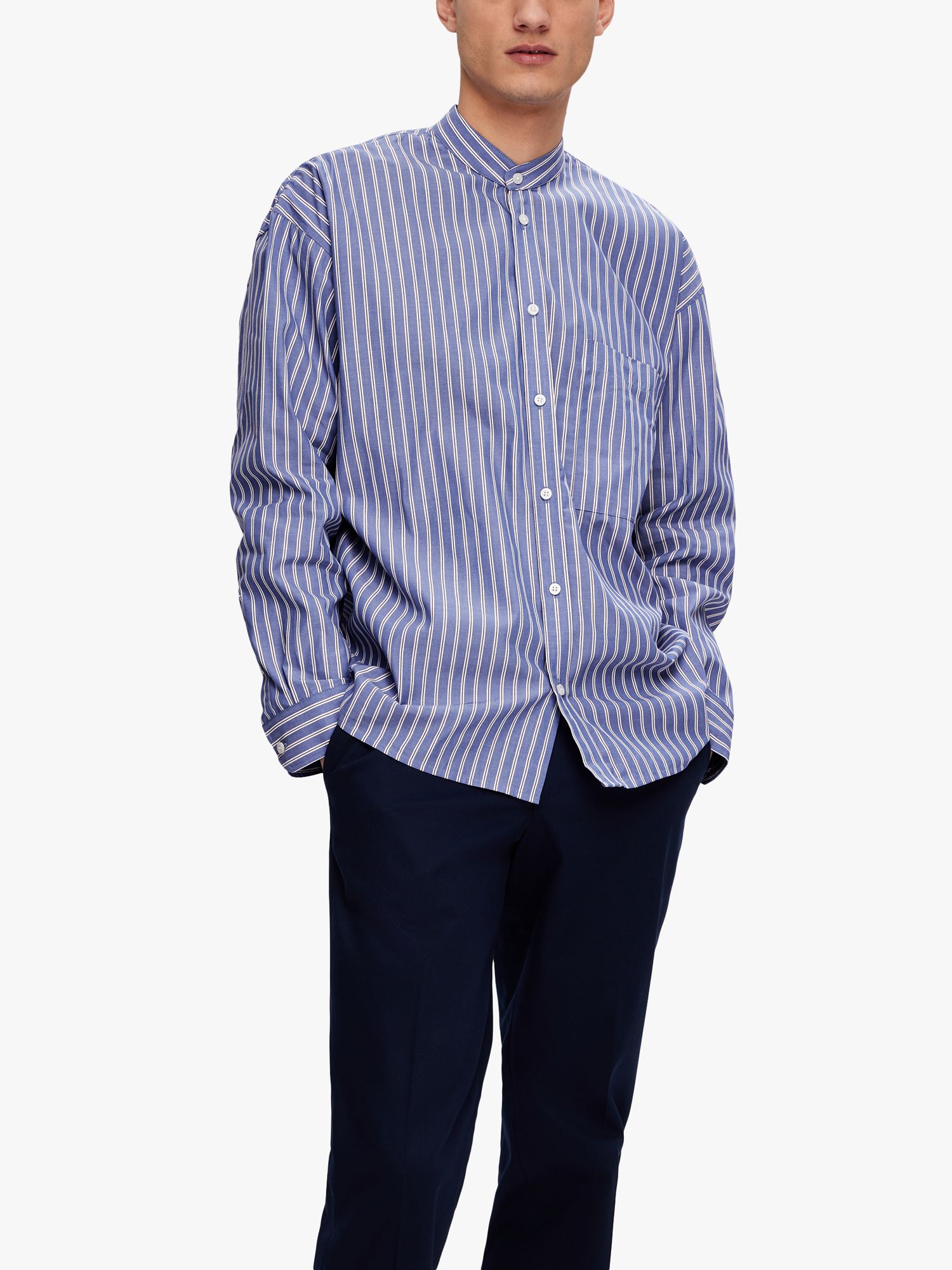 SELECTED HOMME Stripe Formal Long Sleeve Shirt, Blue/White, XL