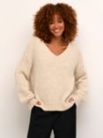 KAFFE Sarla Wool Blend V-Neck Jumper, Sand Dollar Melange