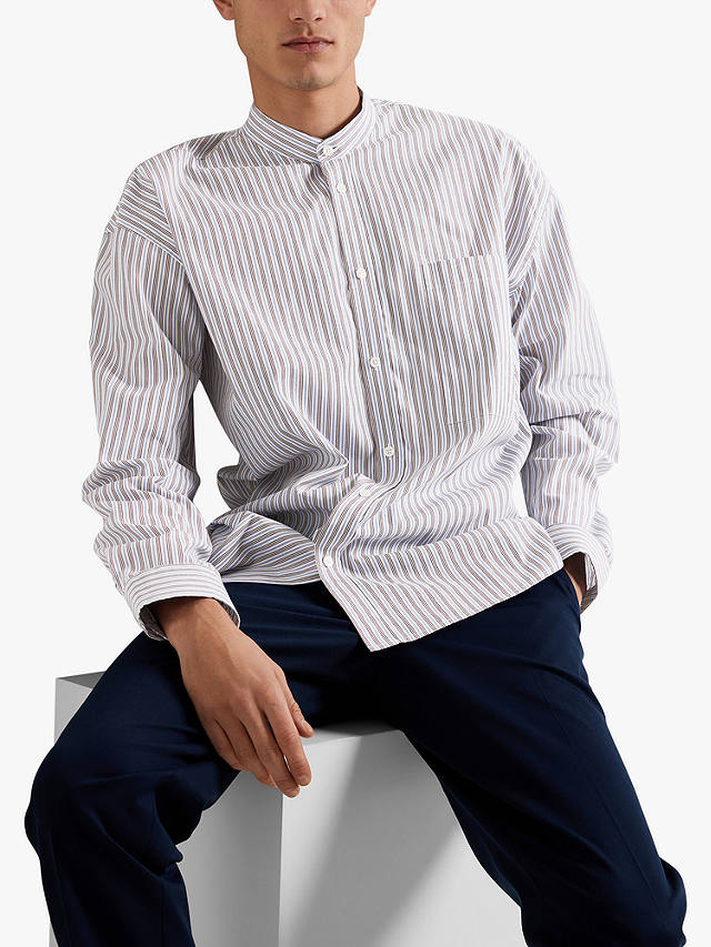 SELECTED HOMME Stripe Formal Long Sleeve Shirt, White/Brown