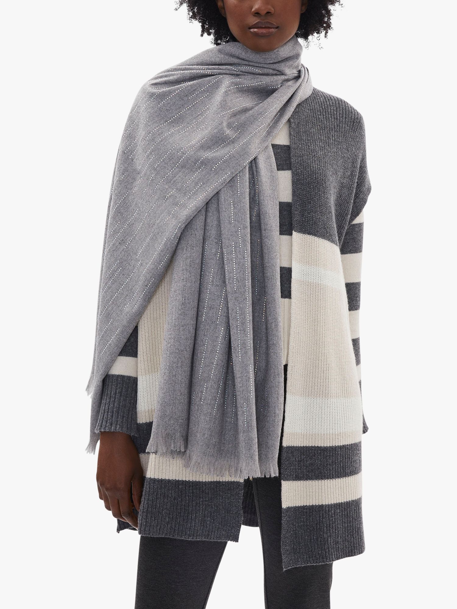 James Lakeland All Over Crystal Scarf, Grey, One Size
