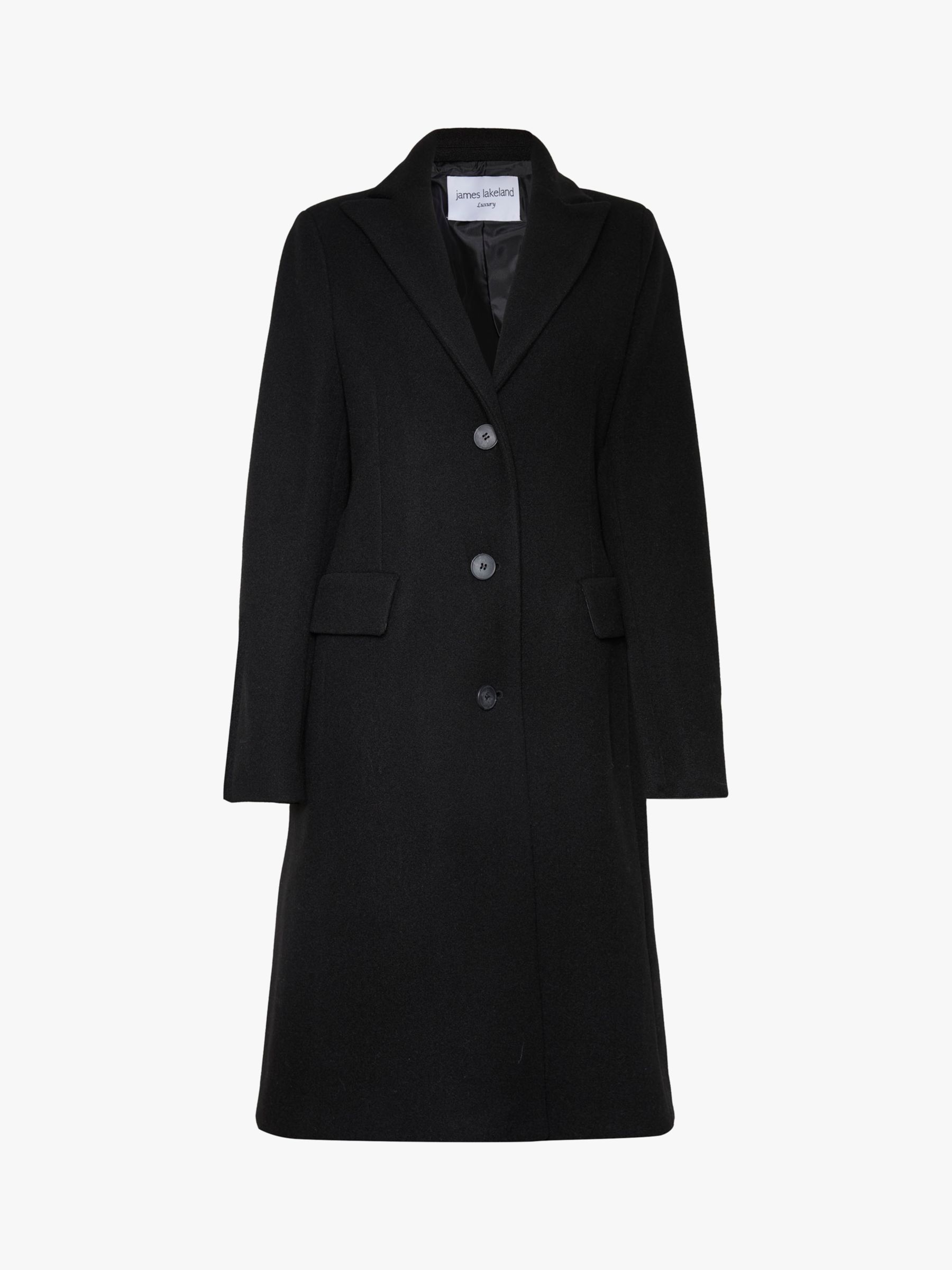 James Lakeland Long Button Coat, Black at John Lewis & Partners