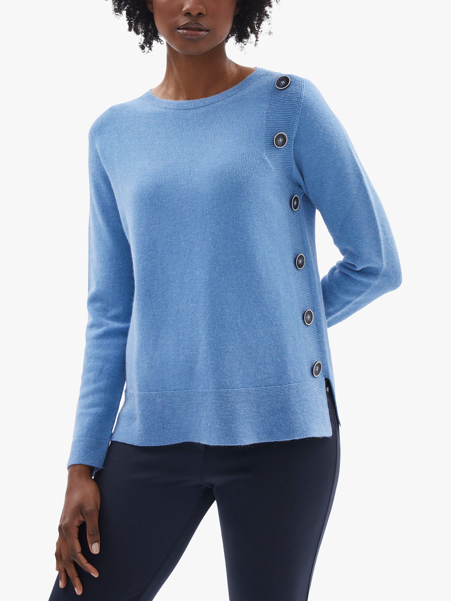 James Lakeland Side Button Wool Blend Jumper, Denim at John Lewis ...