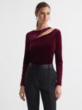 Reiss Mila Cut Out Velvet Top, Berry