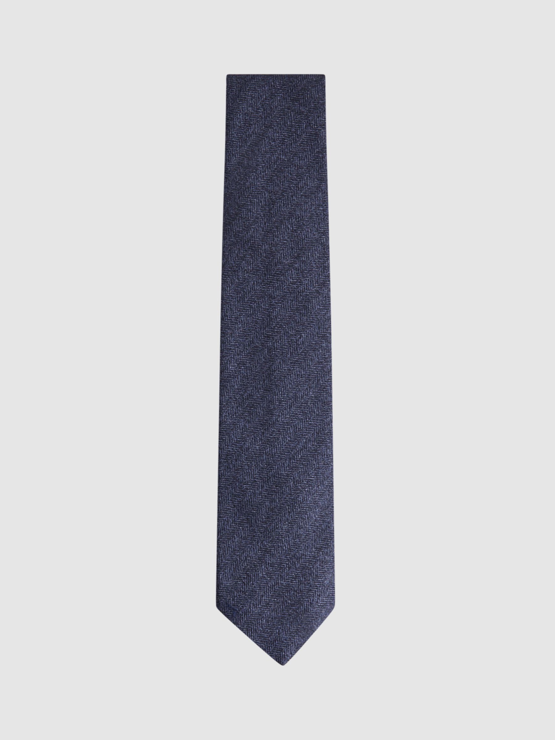 Reiss Cres Brushed Herringbone Tie, Airforce Blue Melange at John Lewis ...