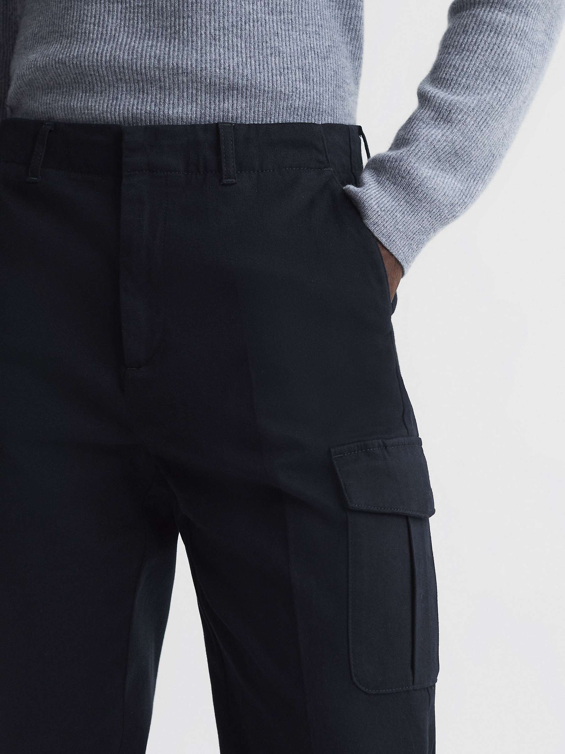 Reiss Thunder Brushed Cotton Smart Cargo Trousers, Steel Blue at John ...