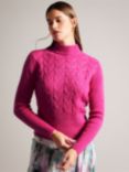 Ted Baker Veolaa Mohair Blend Cable Knit Jumper, Bright Pink
