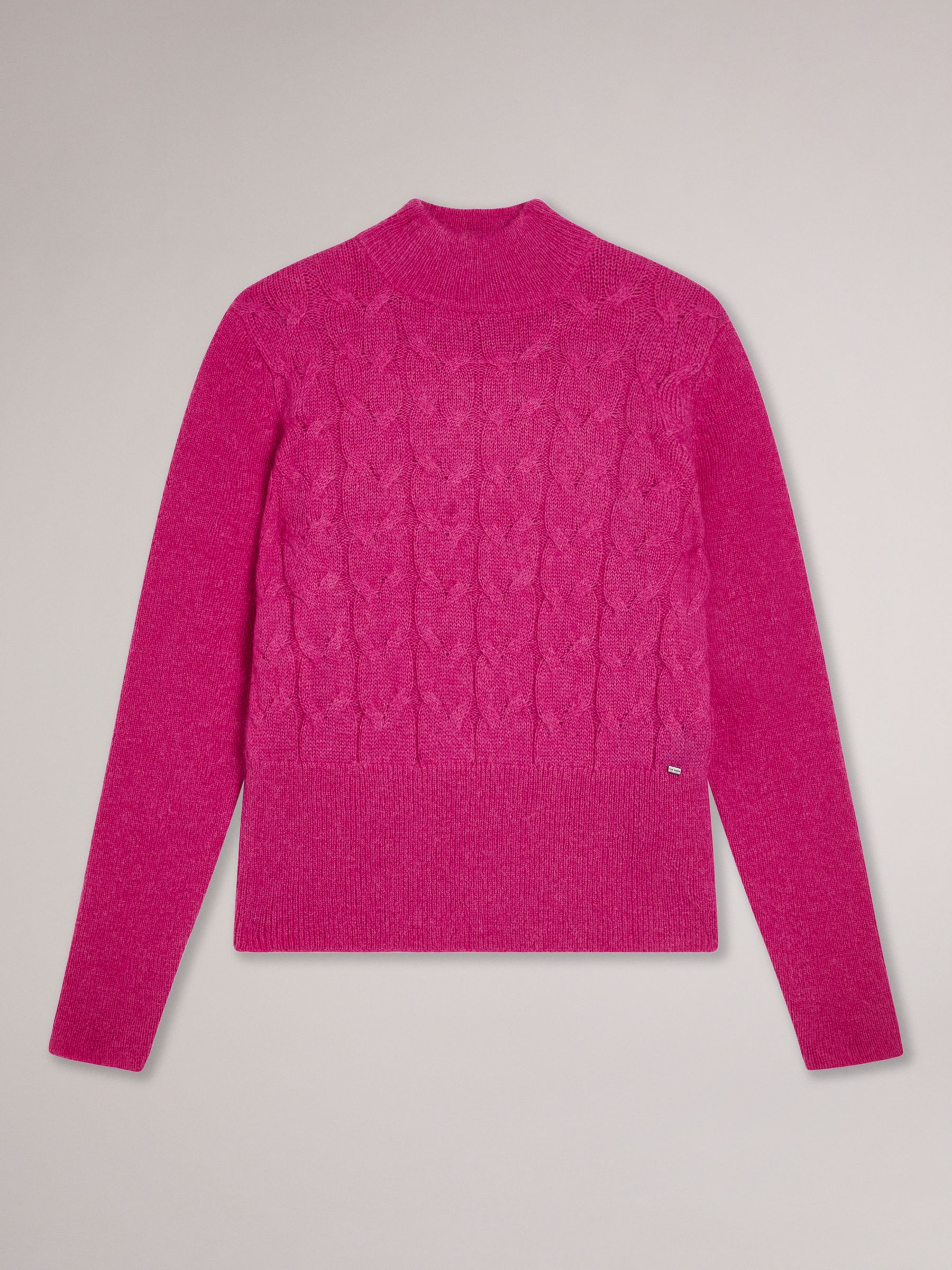 Ted Baker Veolaa Mohair Blend Cable Knit Jumper, Bright Pink, 6