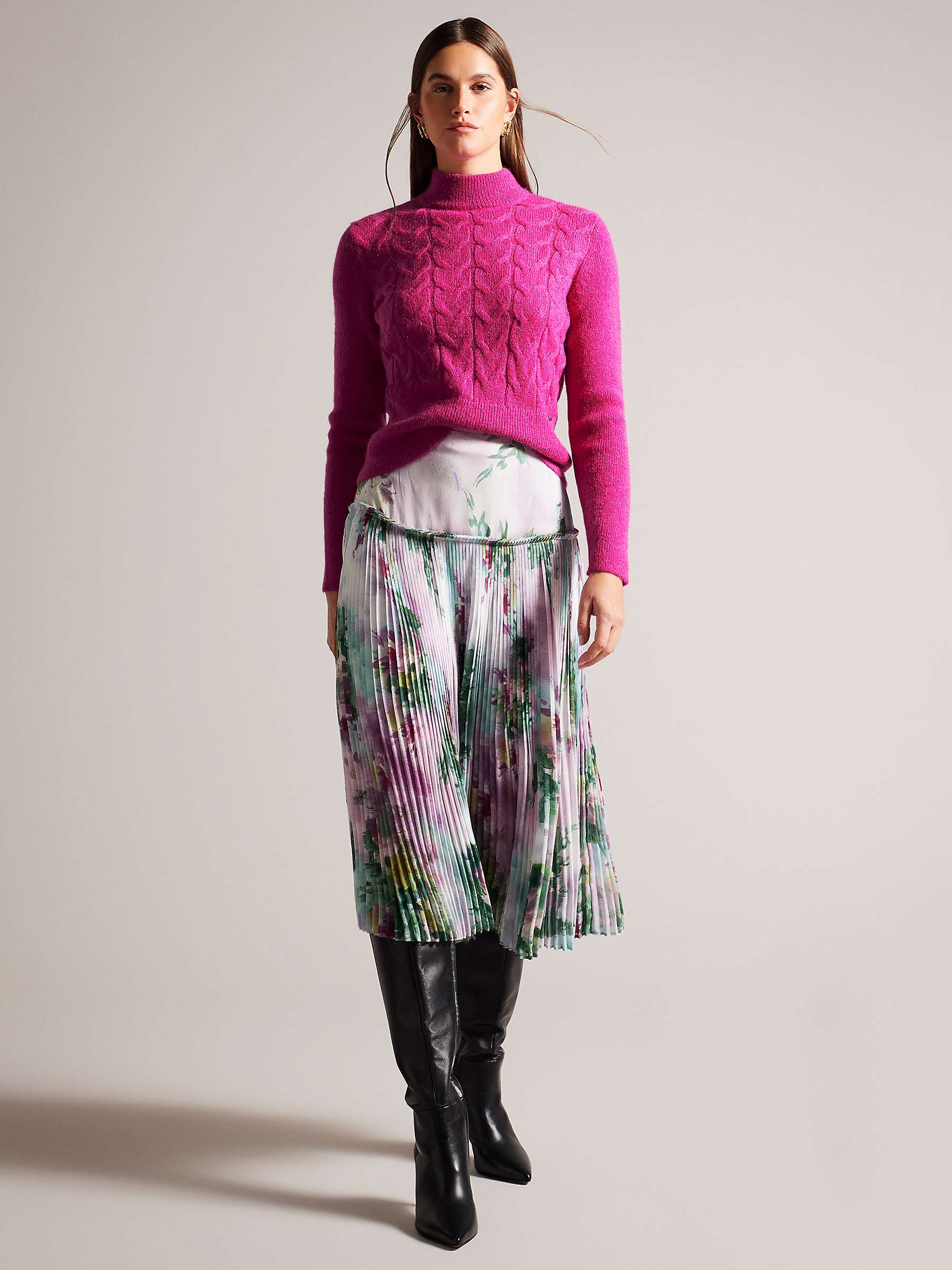 Buy Ted Baker Veolaa Mohair Blend Cable Knit Jumper, Bright Pink Online at johnlewis.com