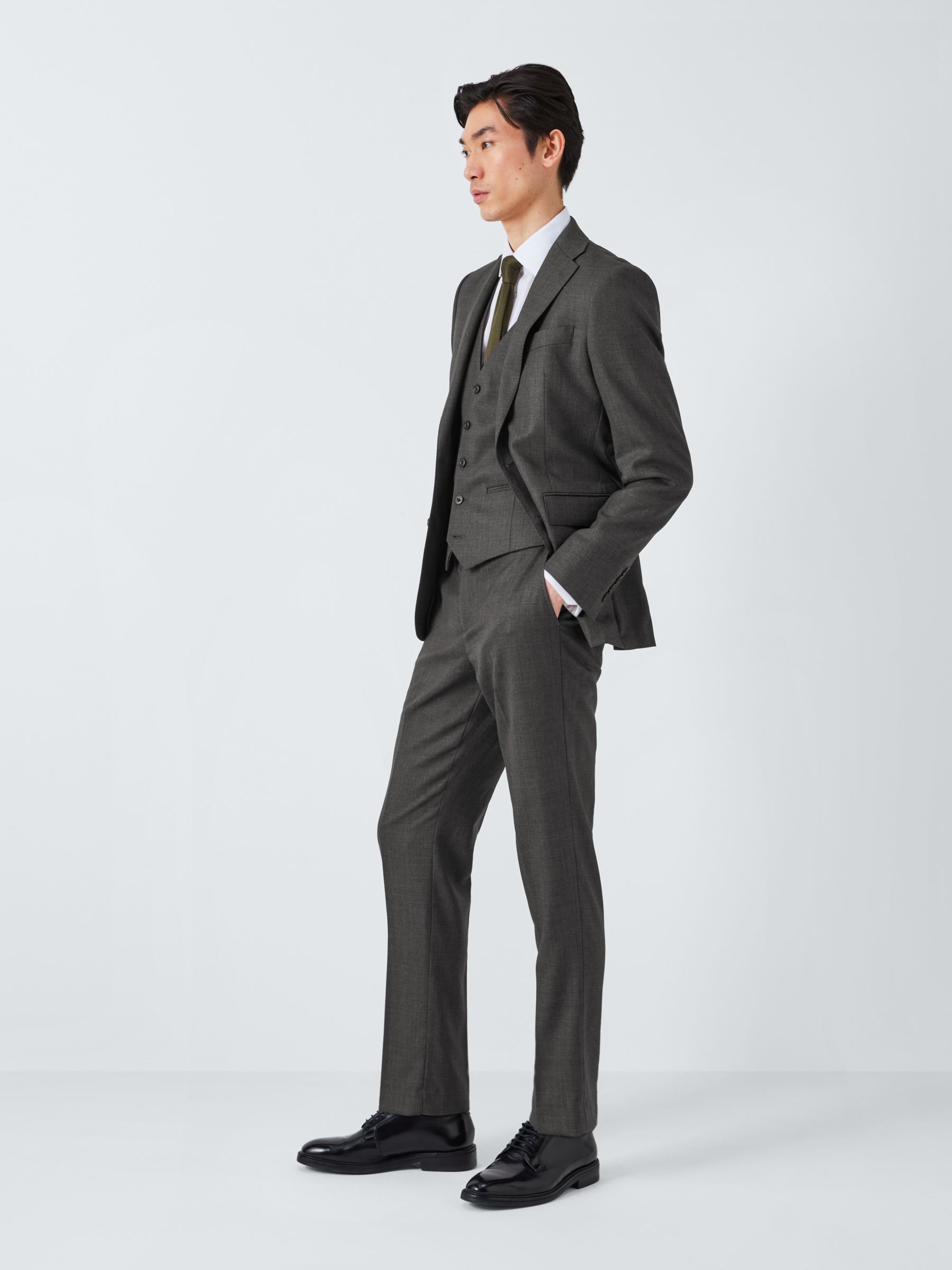 John Lewis Super 100's Birdseye Regular Suit Trousers, Charcoal, 44 R