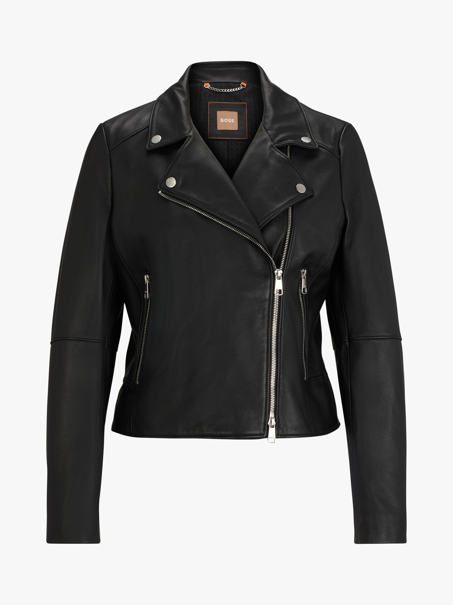 Buy BOSS Saleli Leather Biker Jacket, Black Online at johnlewis.com